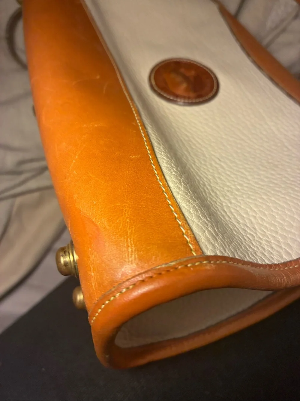 Dooney & Bourke Cream‎ Pebbled Leather Crossbody with Tan Trim
